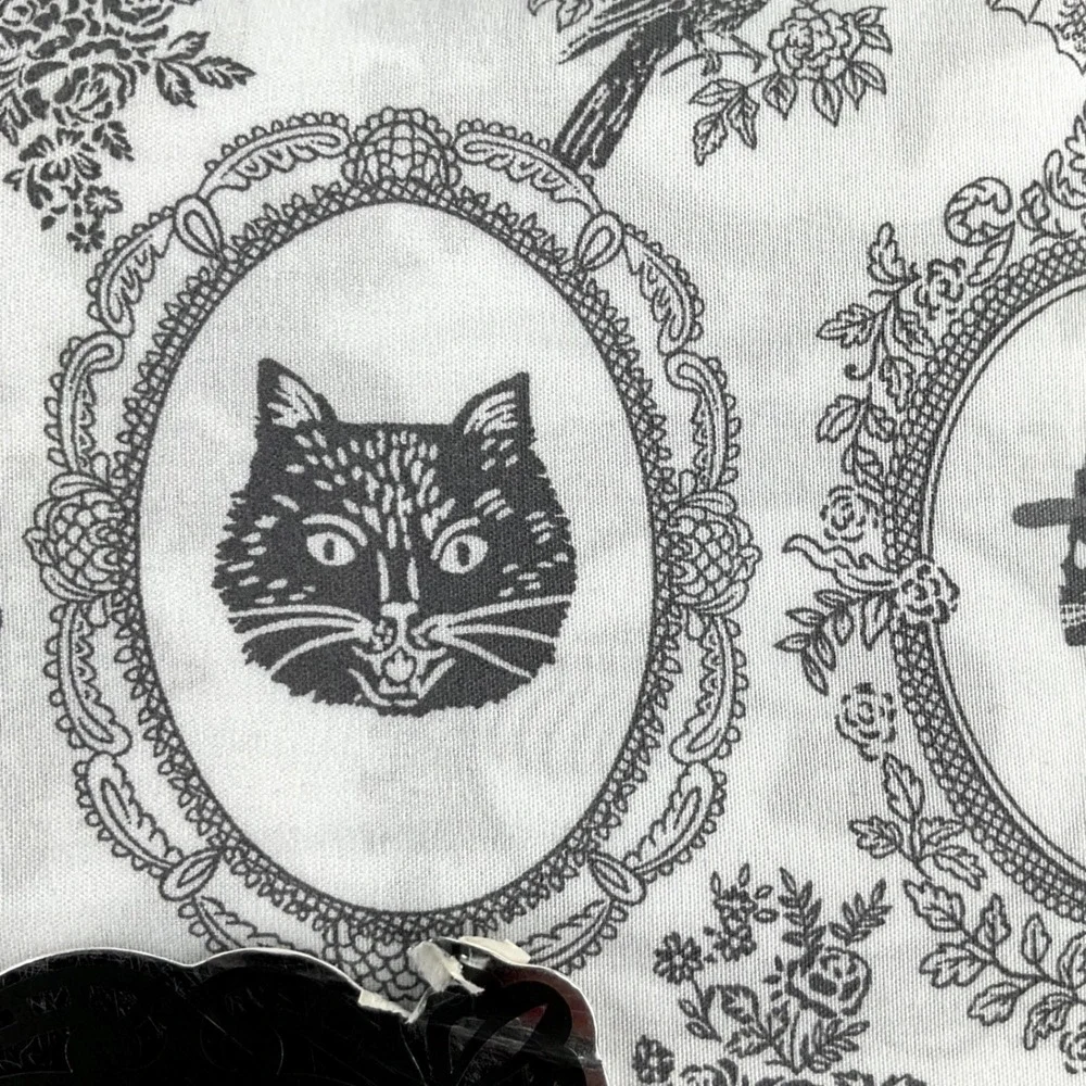 Madame Bones Halloween Full Sheet Set 4pc Gothic Skeleton Cat Cameo White Black